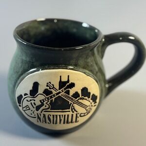 Nashville Music City Stoneware Mug Guitar Banjo Handmade Pottery 16oz